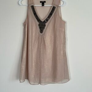Alfani Beige Beaded V-Neck Top